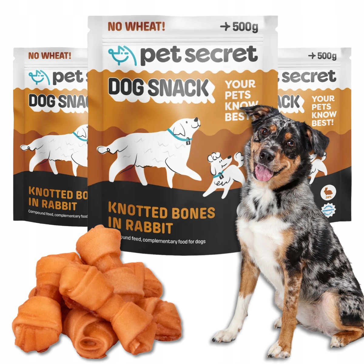 Levně Pochoutky pro psa 3x500g Masové kostky v králíkovi Pet Secret Kousátko bez obilovin