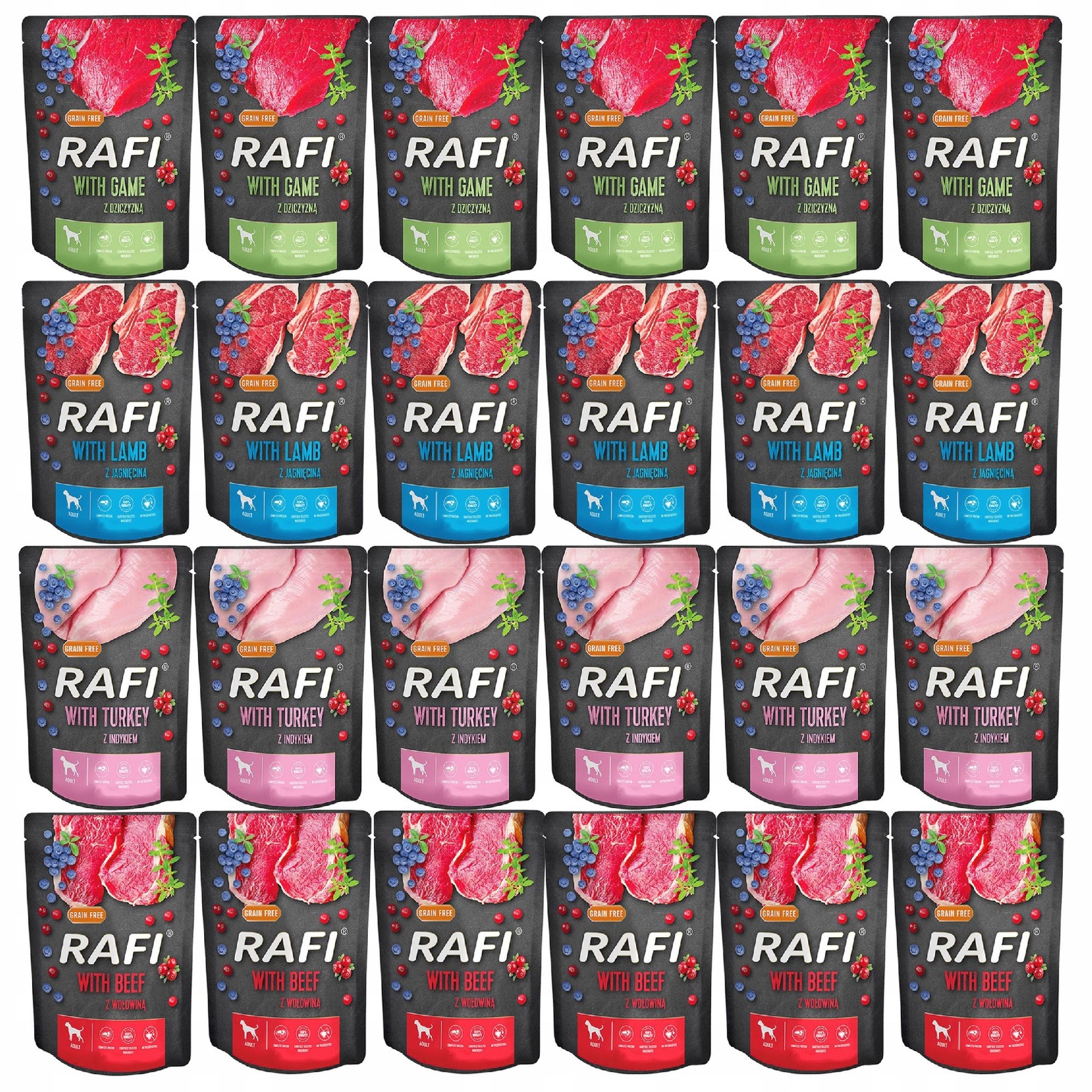 Levně Rafi Krmivo mokré pro psa Dolina Noteci Mix Chutí 24 x 300 g bez obilovin