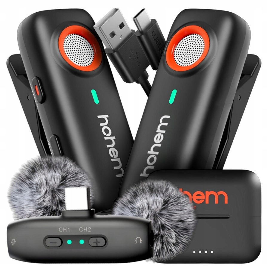 Bezdrôtový mikrofón Nabíjacie Puzdro 2TX 1RX Hohem Mic-01 iPhone Lightning