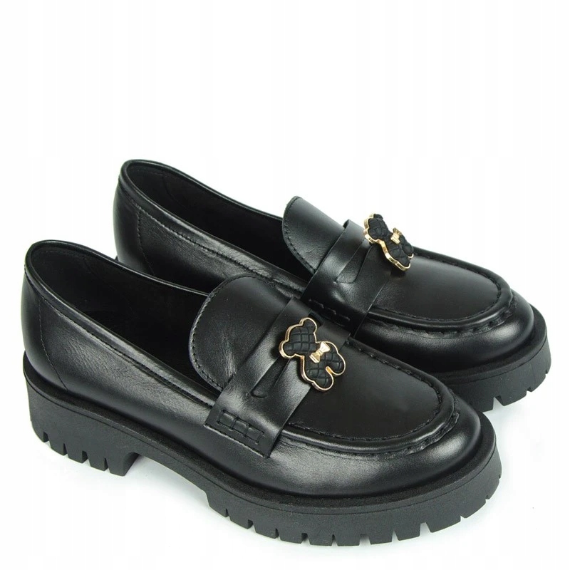 CHEBELLO 4291 MOKASYNY SKÓRZANE LICO CZARNE Z OZDOBĄ 38 Rozmiar 38