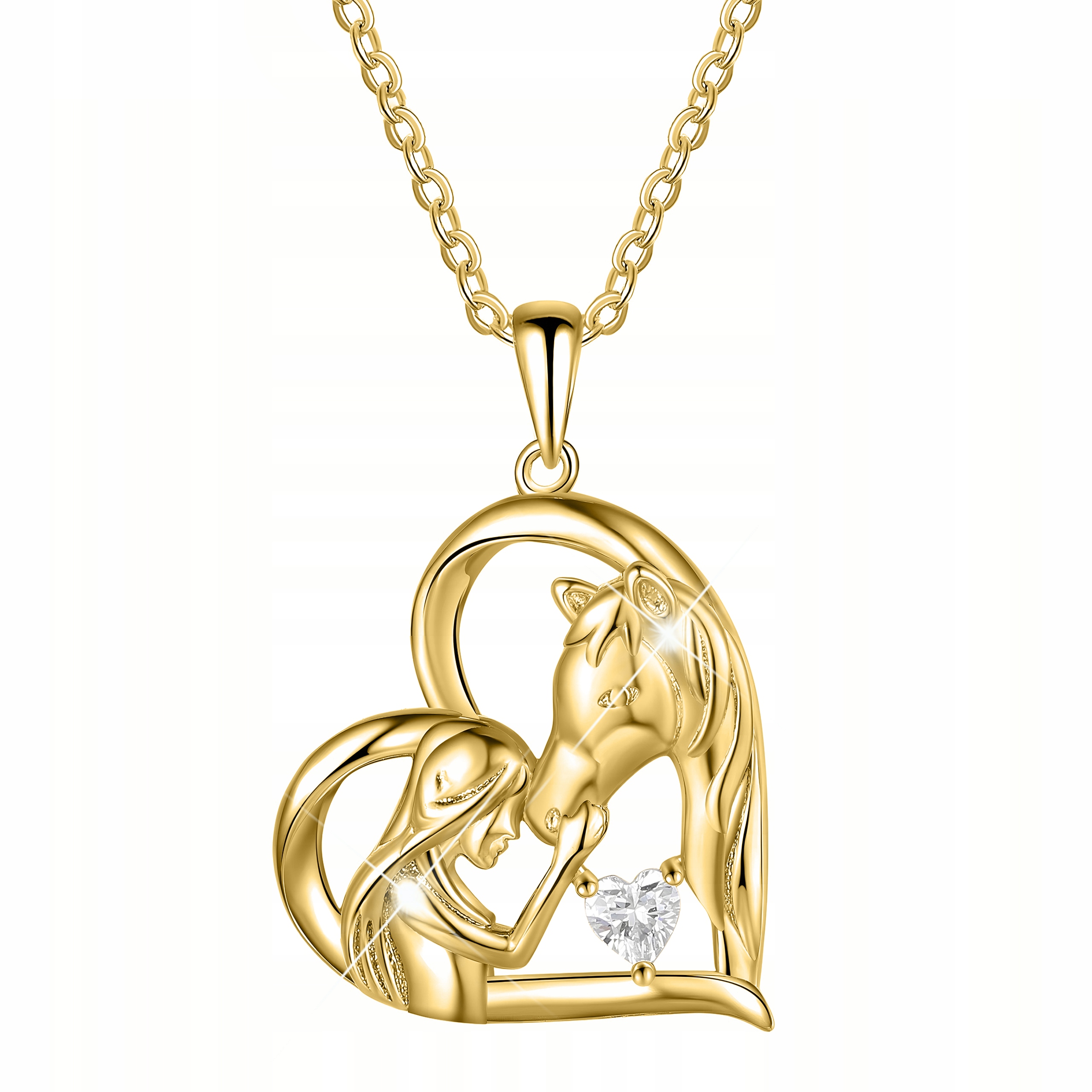 Zlatý Náhrdelník Kůň v Srdci Dívka Srdíčko s Koněm Stříbro 925