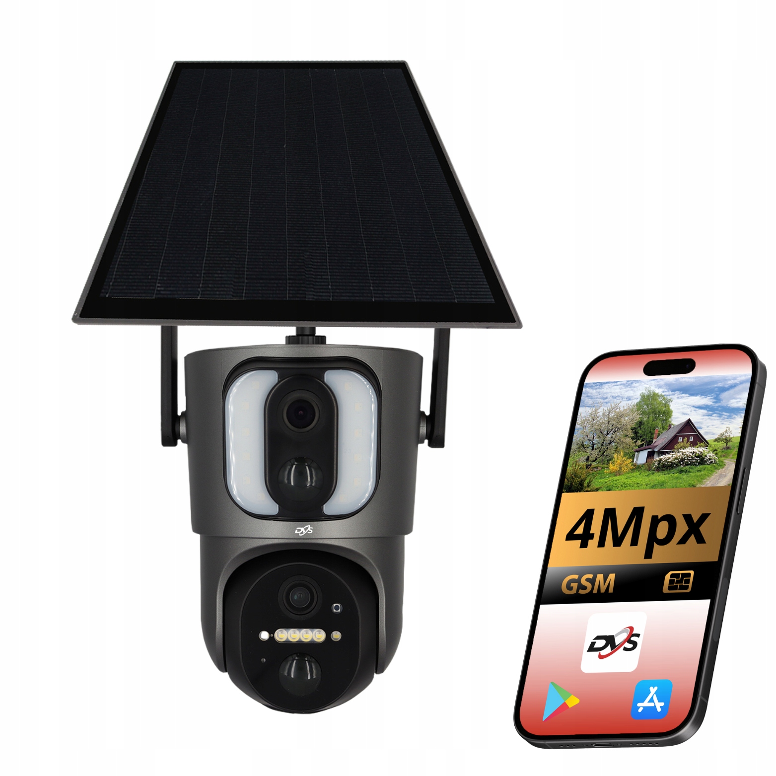 Rotačná Solárna Kamera Na Sim Kartu 2 Objektívy x 2 Mpx Detekcia Človeka