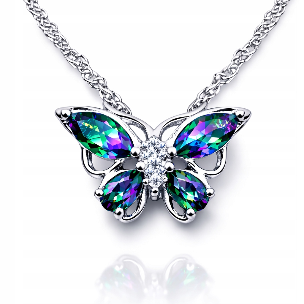 Srebrny naszyjnik zawieszka motyl motylek topaz srebro próba 925