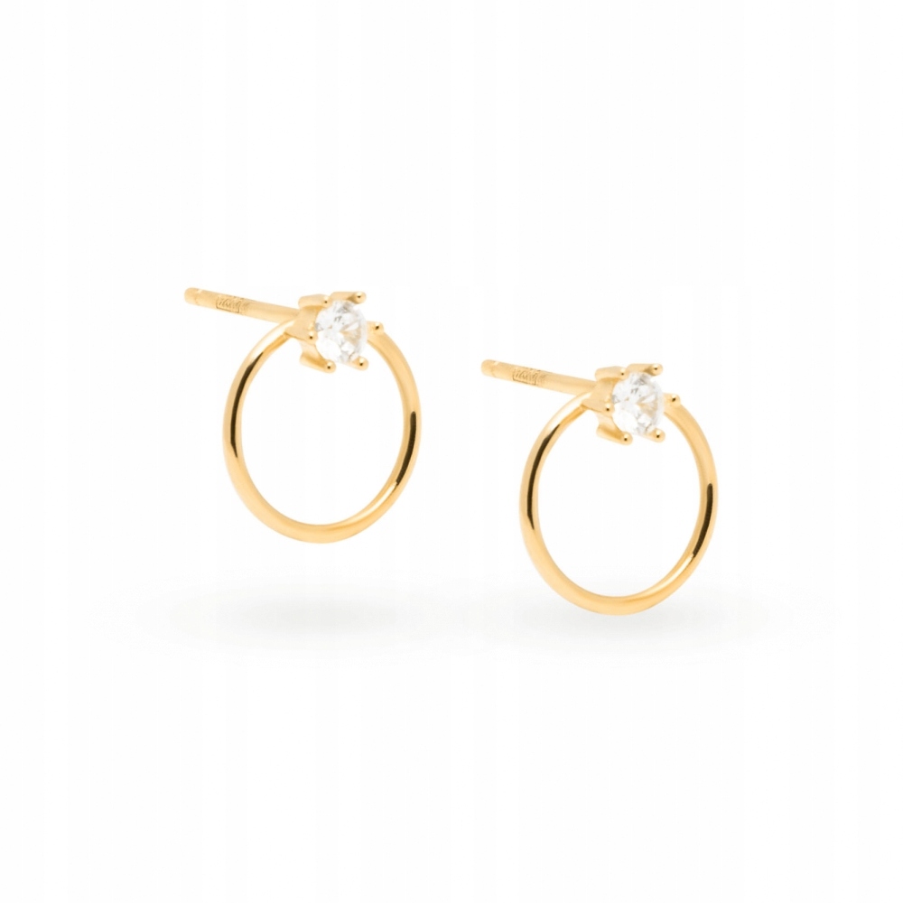 Kolczyki sztyfty pozłacane Ania Kruk złote kółka białe cyrkonie srebro 925