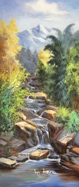 Diamantová Výšivka Diamond Painting Mozaika Horský proud 50x110cm Sada 5D