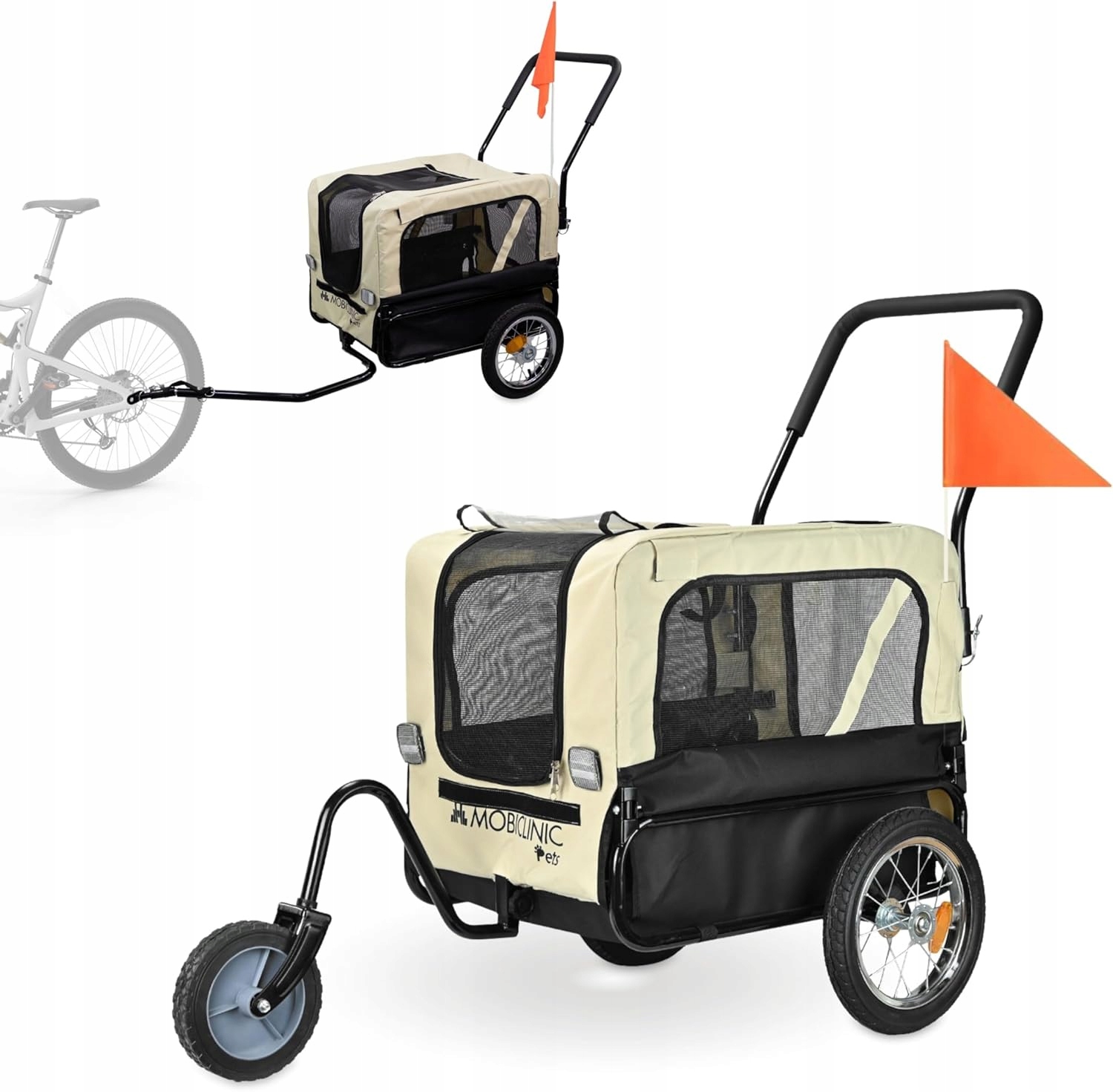 Przyczepka rowerowa dla psa wózek 2w1 do 40 kg 123x67x100 cm Mobiclinic