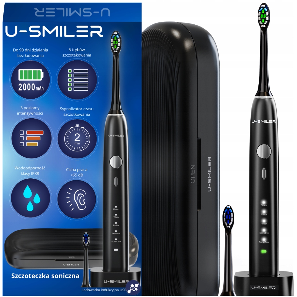 Szczoteczka Soniczna Do Zębów Elektryczna U-smiler IPX8 Pro 2 Końcówki Etui