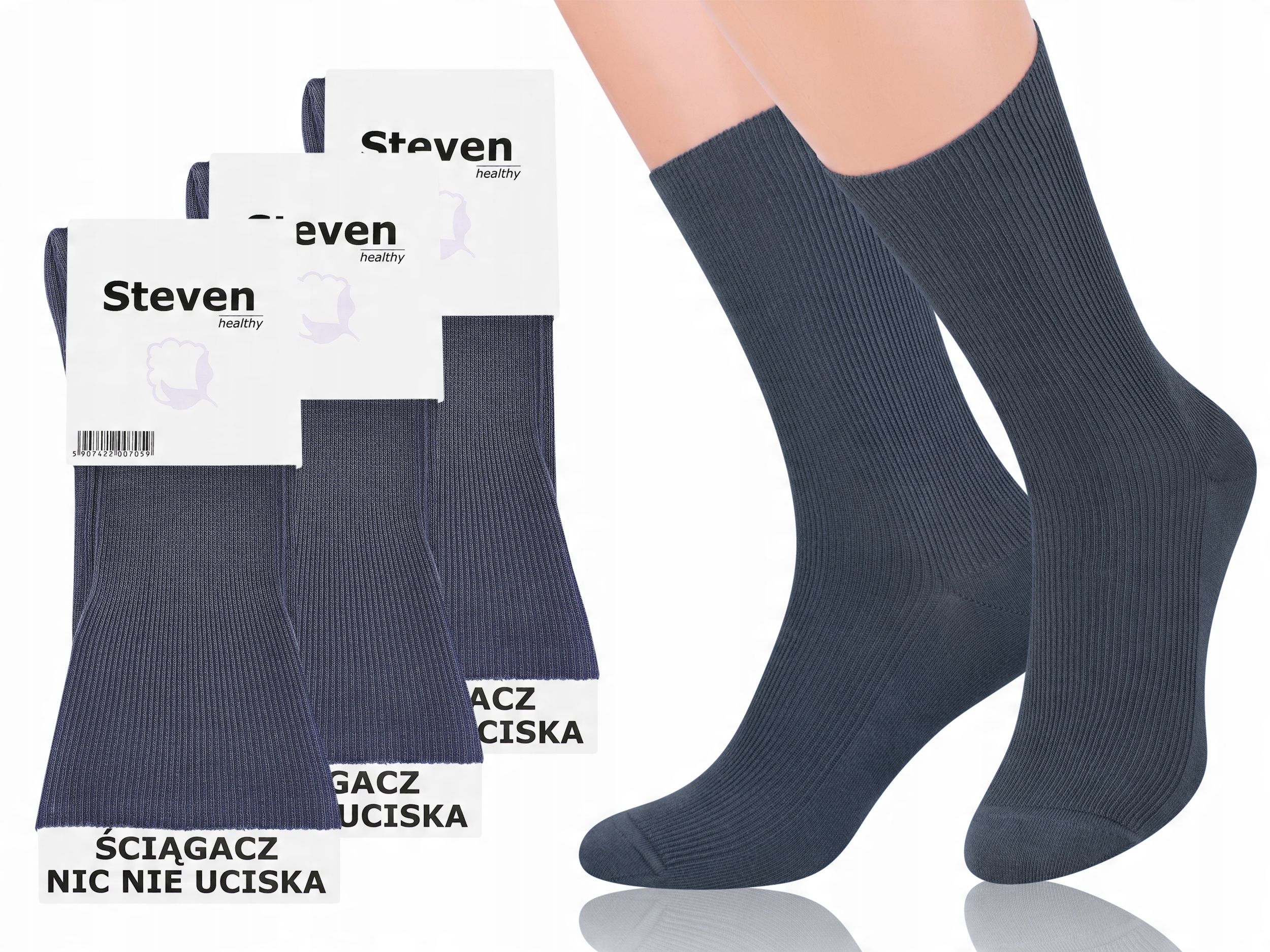 

Steven 018 Skarpety Bezuciskowe 3-Pak Grafit 39-42