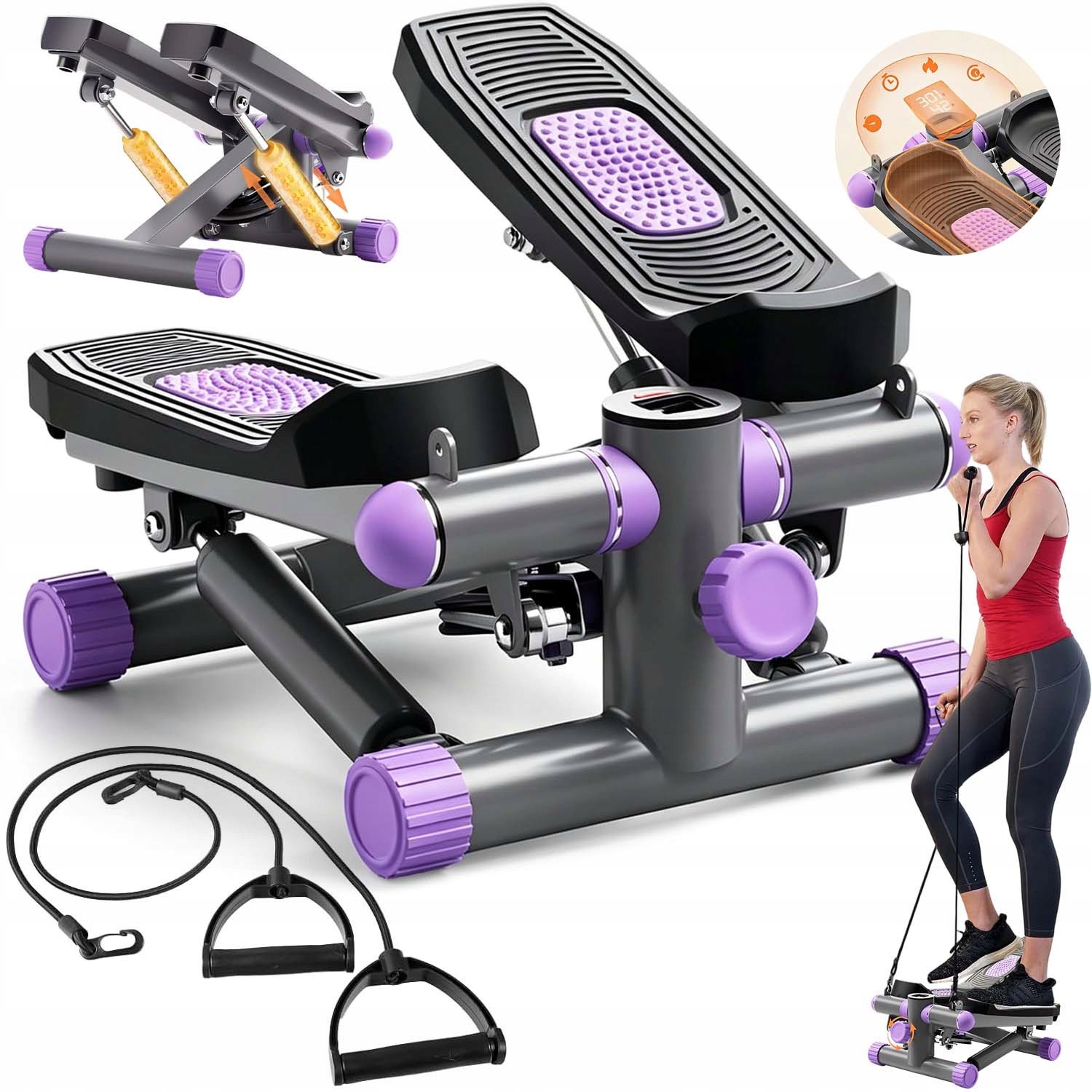 Mini Stepper 2V1 LCD Monitor S Odporovými Páskami Pro Trénink Nohou A Rukou Do 150 Kg