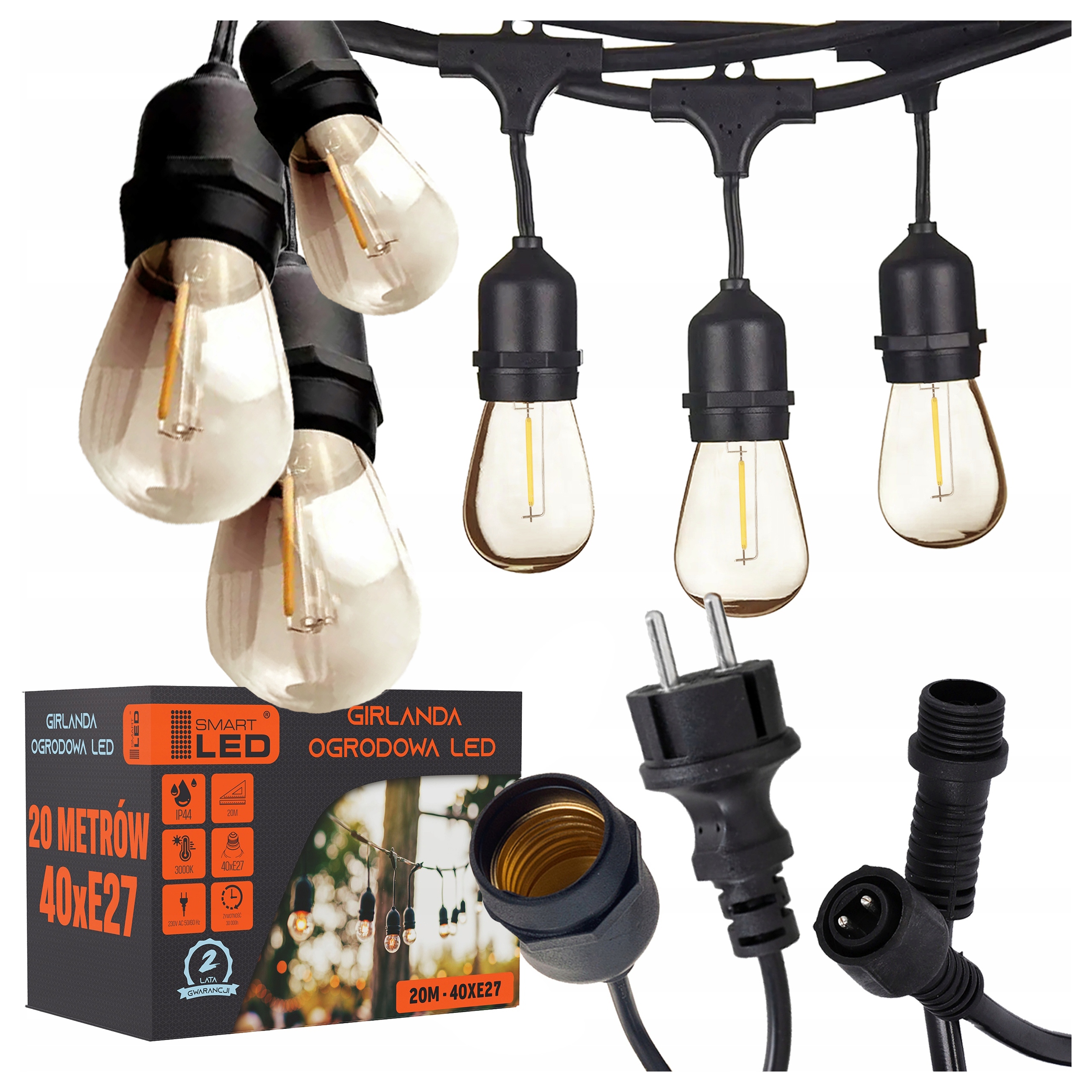 Zahradní girlanda Světelný Řetěz 20M 40X Led E27