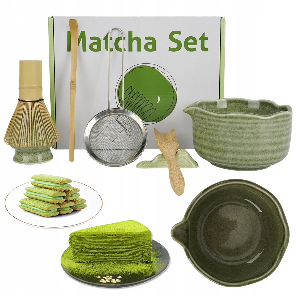 Levně Keramický Set Na Matcha Se 2 Lžícemi, Stojan Na Šlehací Metlu, Zelený