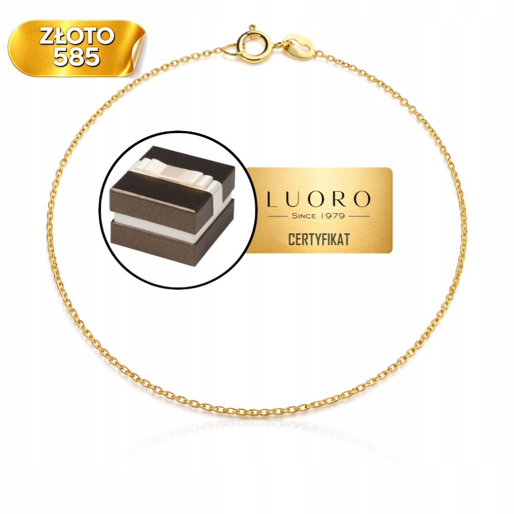 Náramek Zlatý 585 14K Šestihranná Rolo Diamantová Vazba 18 CM