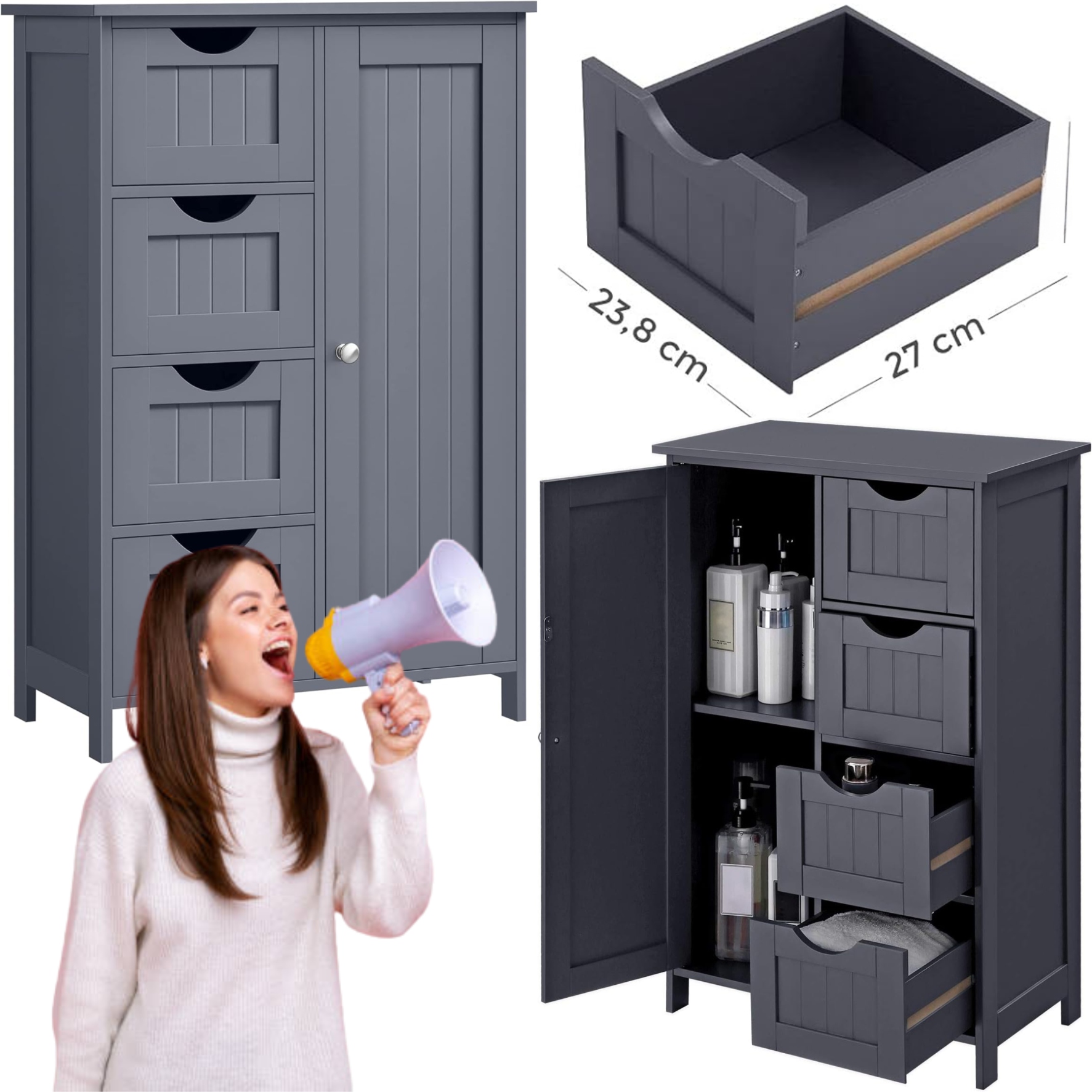 Skriňa do obývačky, kúpeľne, kuchyne s policami, zásuvkami, Stojaca komoda, Regál