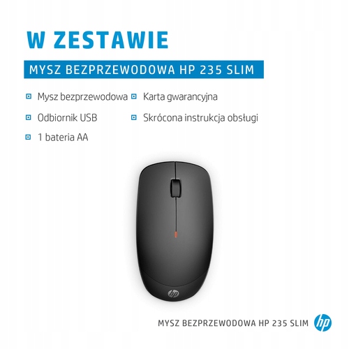 Mysz Hp 235 Slim Bezprzewodowa Optyczna Czarna 1600 Dpi