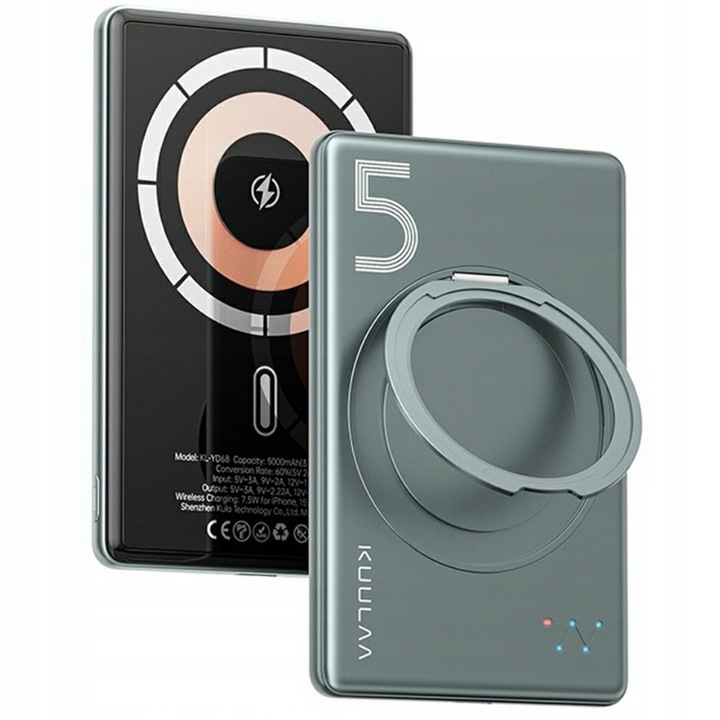 Powerbanka MagSafe Kuulaa 5000 mAh tenká bezdrátová stříbrná