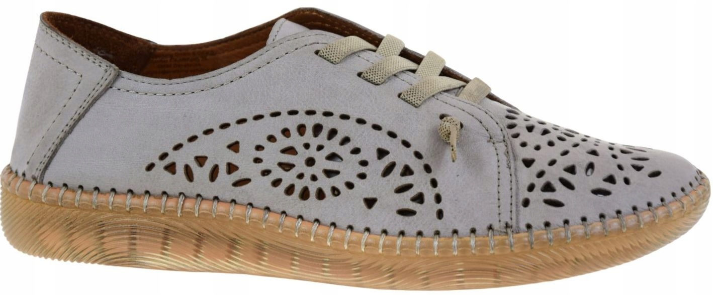 Dámské kožené ažurové béžové šněrovací polobotky Manitu 840133-08 VEL.37