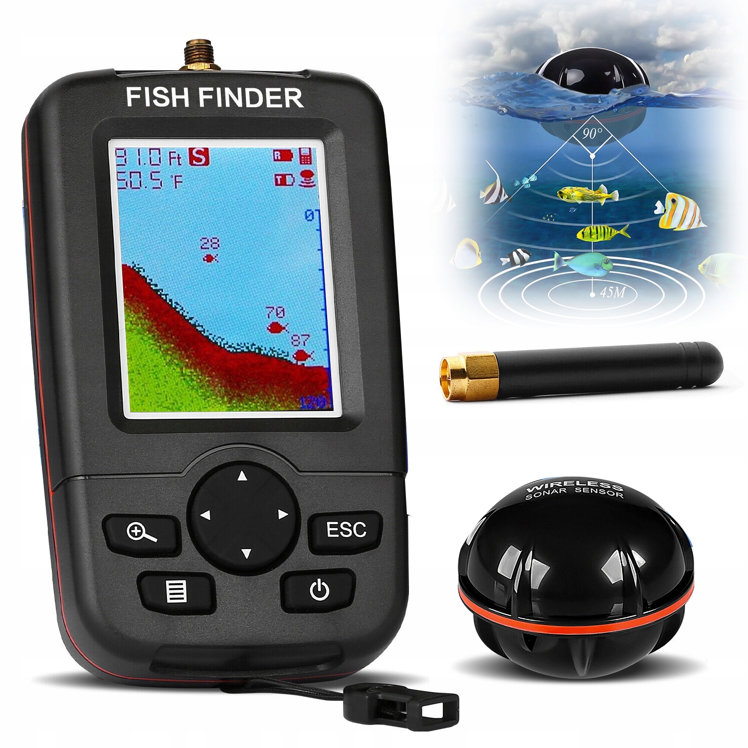 ECHOSONDA FISH FINDER SONAR WYKRYWACZ RYB- BEZPRZEWODOWA Kod producenta 6TL02496