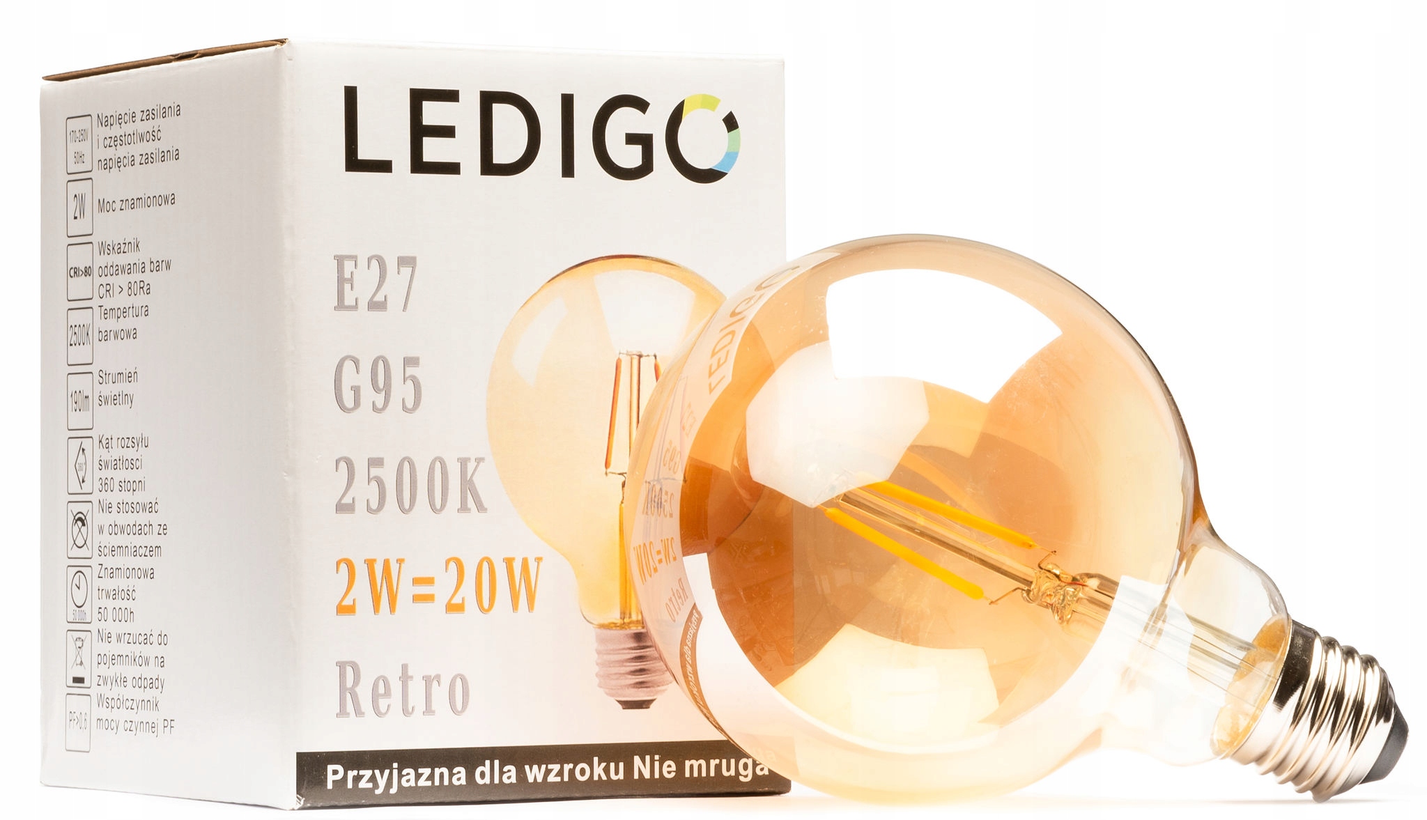 

Żarówka Led E27 G95 2W Dekoracyjna Kula filament