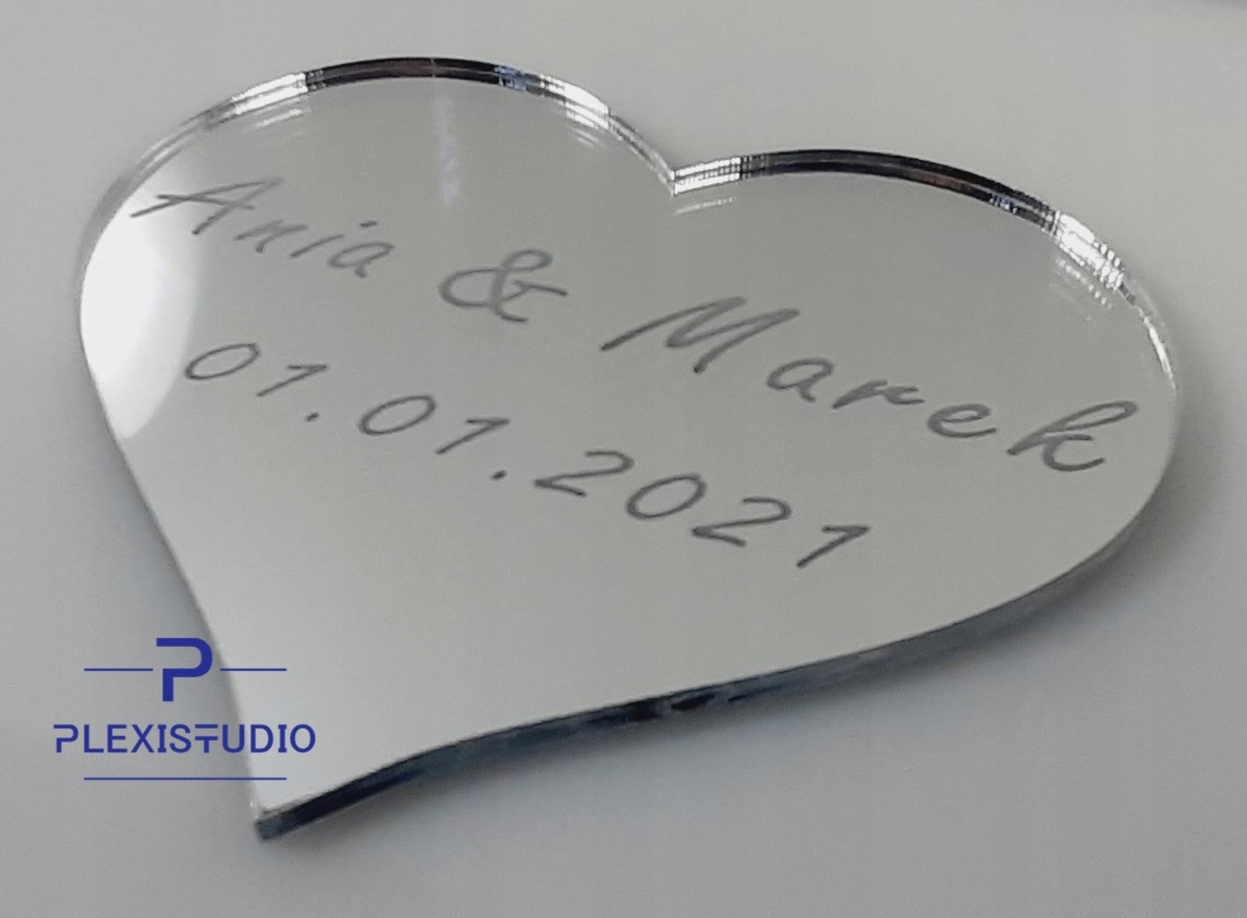 SERCE SERDUSZKO PLEXI LUSTRO Z GRAWEREM 8X7 cm Marka inna