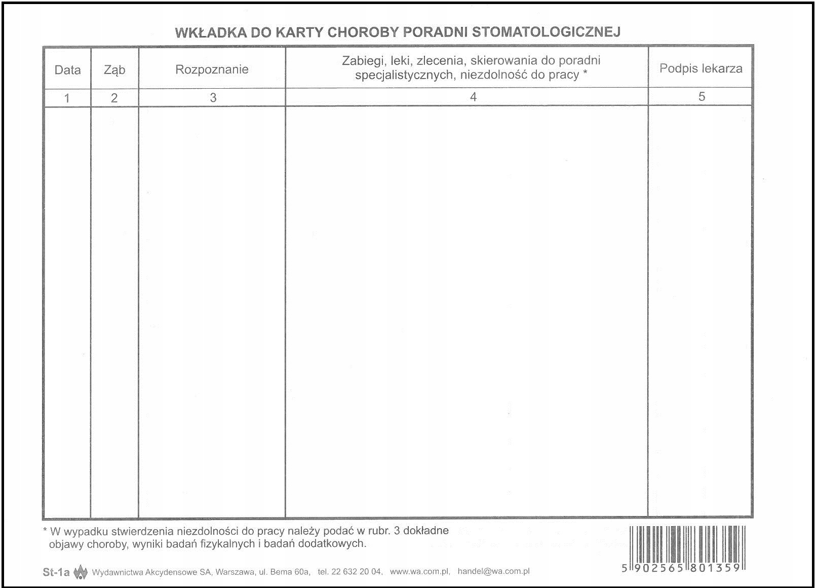 

Wkładka Do Karty Choroby Poradni Stomatologicznej
