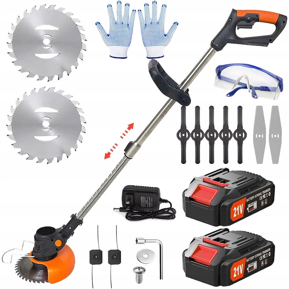 Bezdrátová sekačka Křovinořez Akumulátorová 1880W Čepele 2 Aku 2,0Ah Výkonná