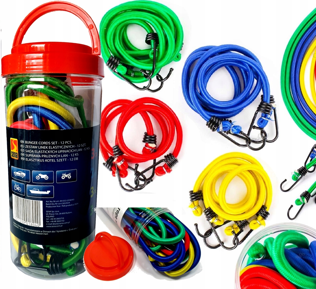 Linki elastyczne gumy do mocowania bagażu komplet haczyki 12 szt. W Tubie