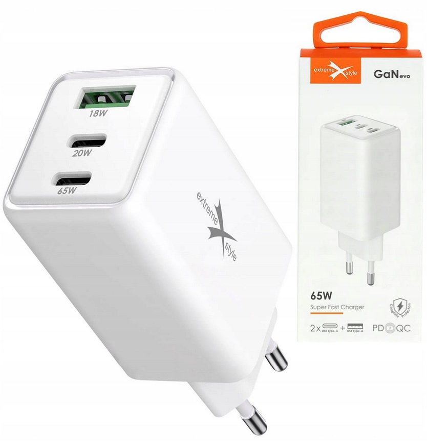 Szybka Ładowarka Sieciowa Do Telefonu 65W 2 x Usb-c Usb QC4.0 GaN