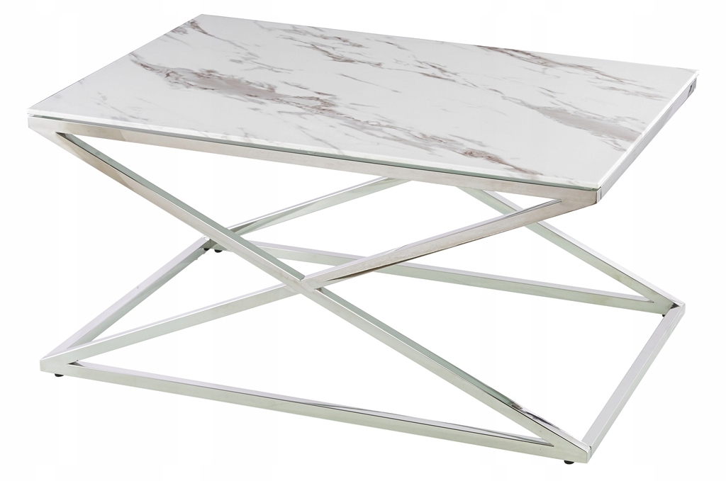 STOLIK KAWOWY SZKLANA ŁAWA SREBRNA CHROM MARMUR Głębokość mebla 60 cm