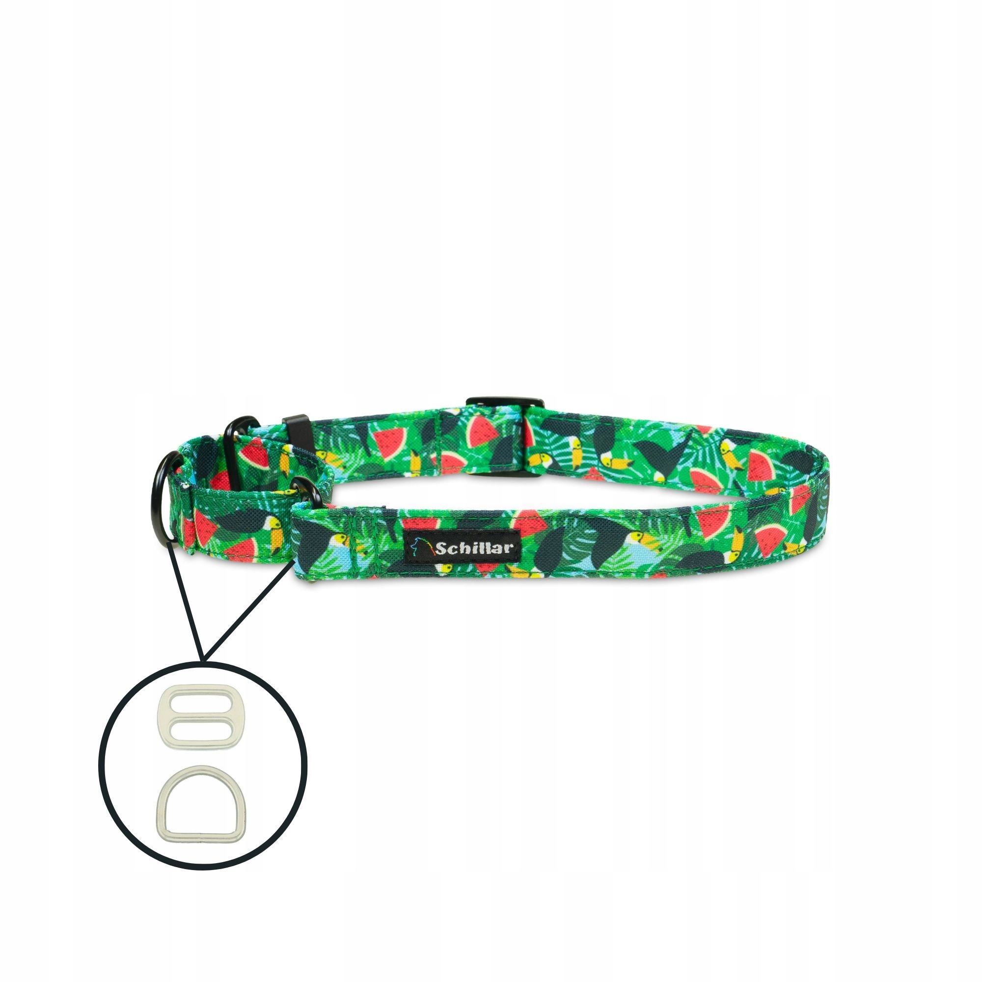 Martingale obojek pro velkého psa zelený tukany a melouny L XL 40-60 cm