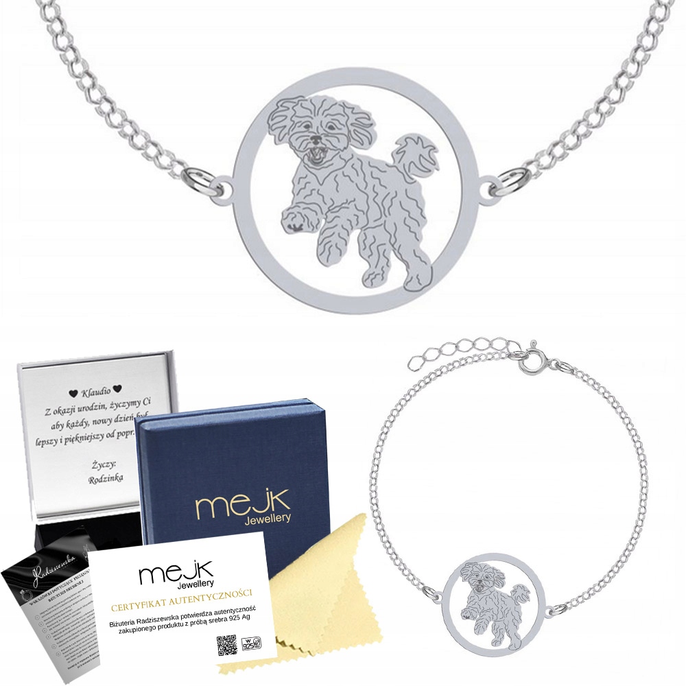 Stříbrný náramek Maltipoo 925 Dárek Řetízek Šperky Gravírování Bonus