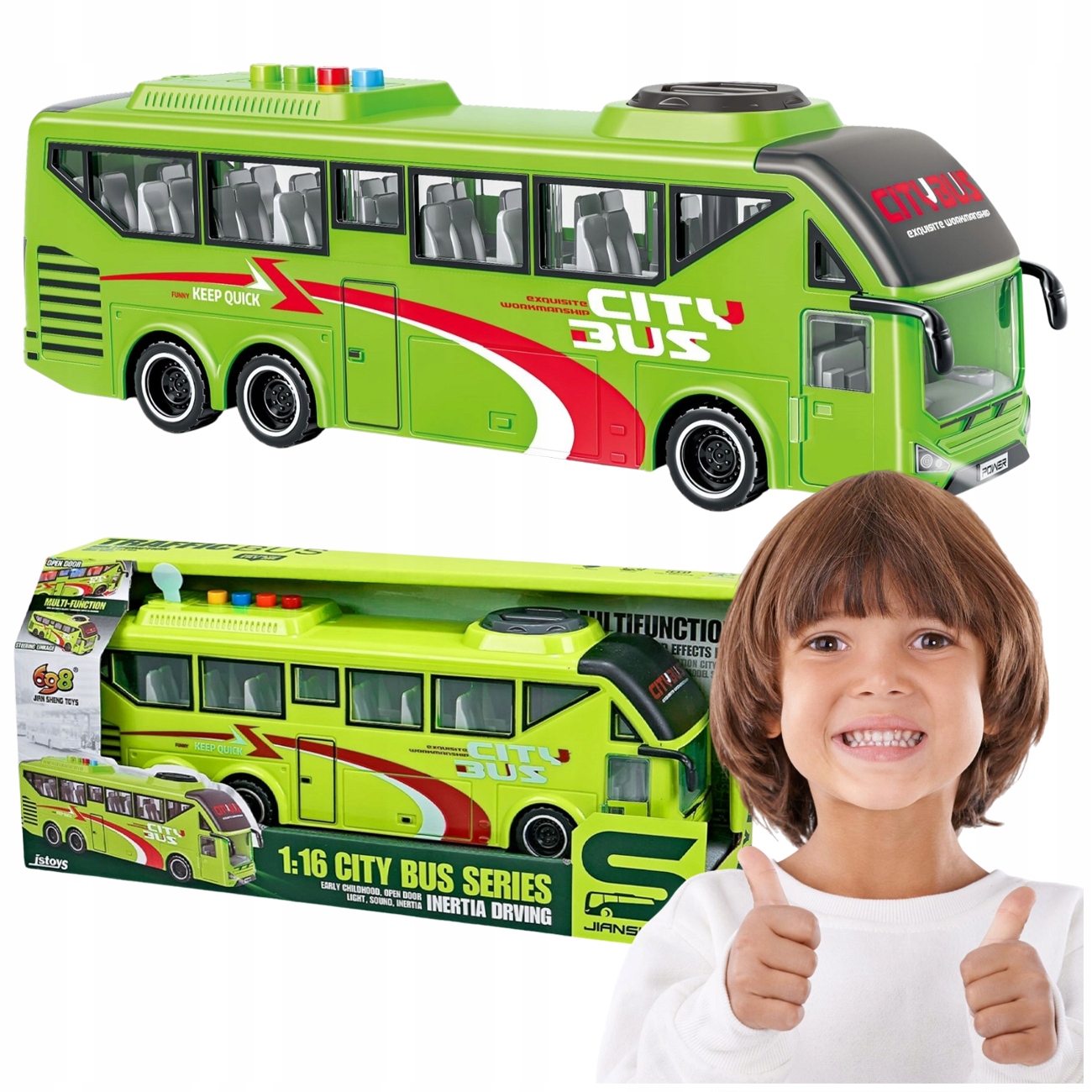 AUTOBUS SZKOLNY TROLEJBUS NAPĘD ŚWIATŁO DŹWIĘK OTWIERANE DRZWI ZIELONY