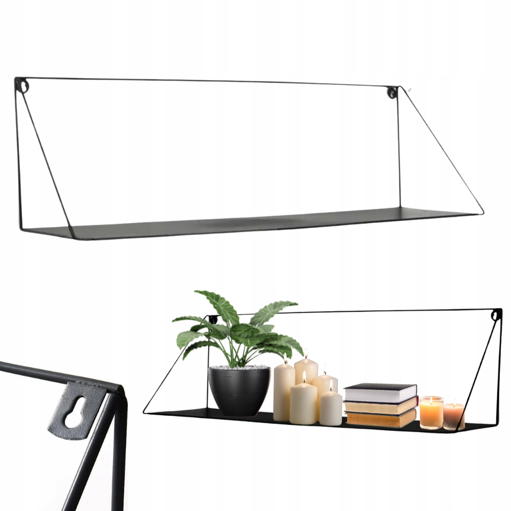 PÓŁKA ŚCIENNA WISZĄCA METALOWA CZARNA LOFT NA ŚCIANĘ 80 cm INDUSTRIALNA Stan opakowania oryginalne