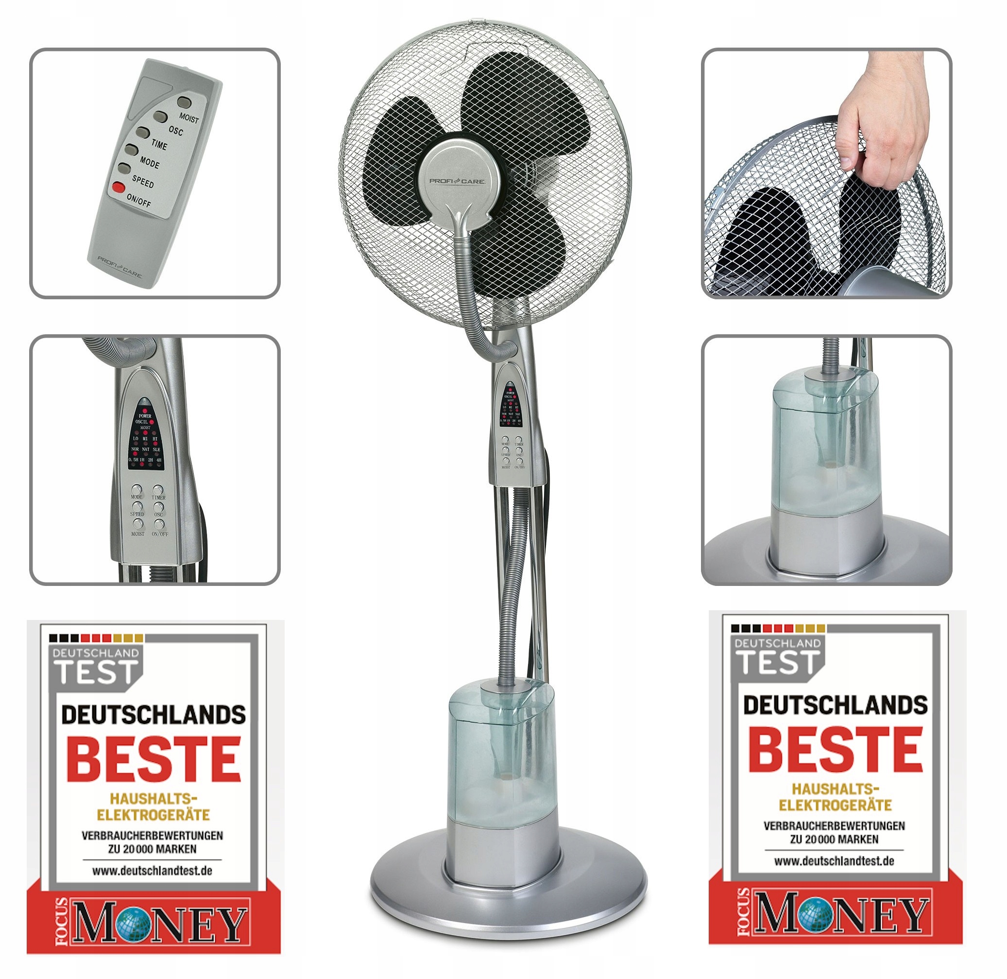 Podłogowy wentylator stojący z nawilżaczem i pilotem 3 w 1 ProfiCare PC-VL Model PC-VL 3069 LB