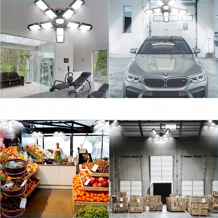 LAMPA GARAŻOWA LED SUFITOWA ROZKŁADANA HALOGEN E27 5 RAMION REGULOWANYCH EAN (GTIN) 0061286242904