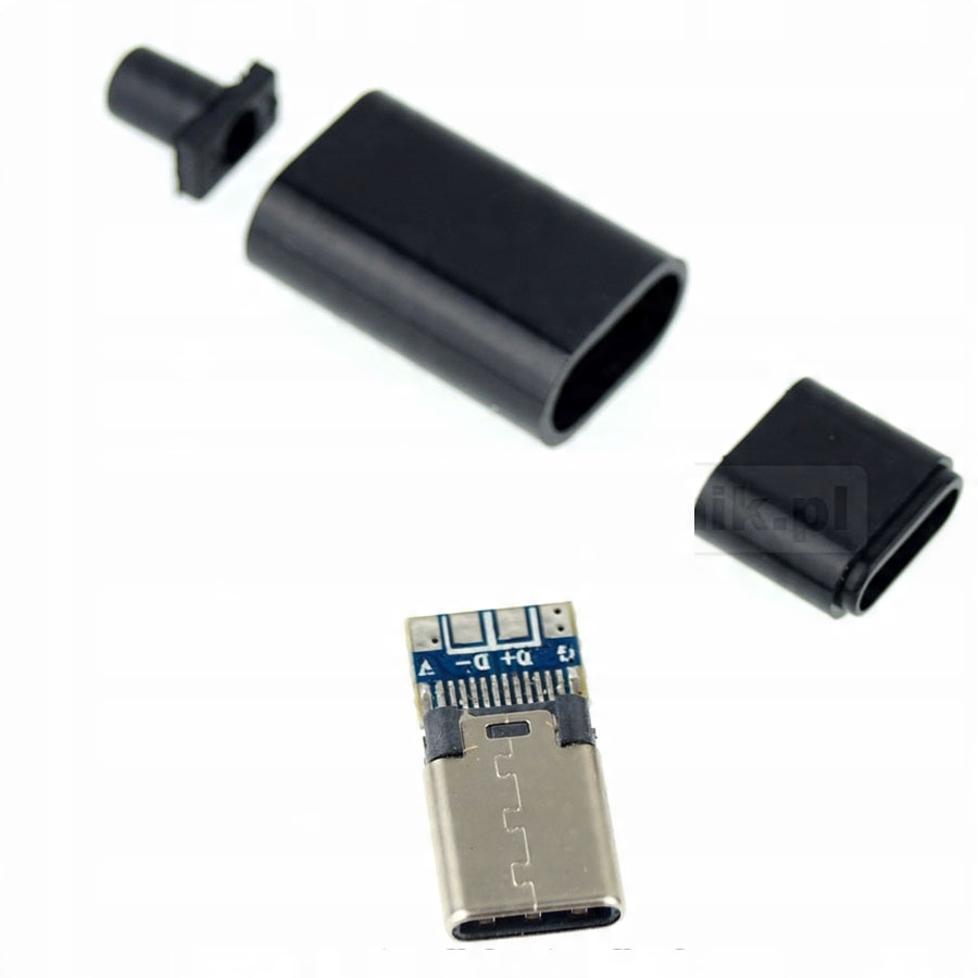 

Wtyk Usb C czarna obudowa do przylutowania przewod