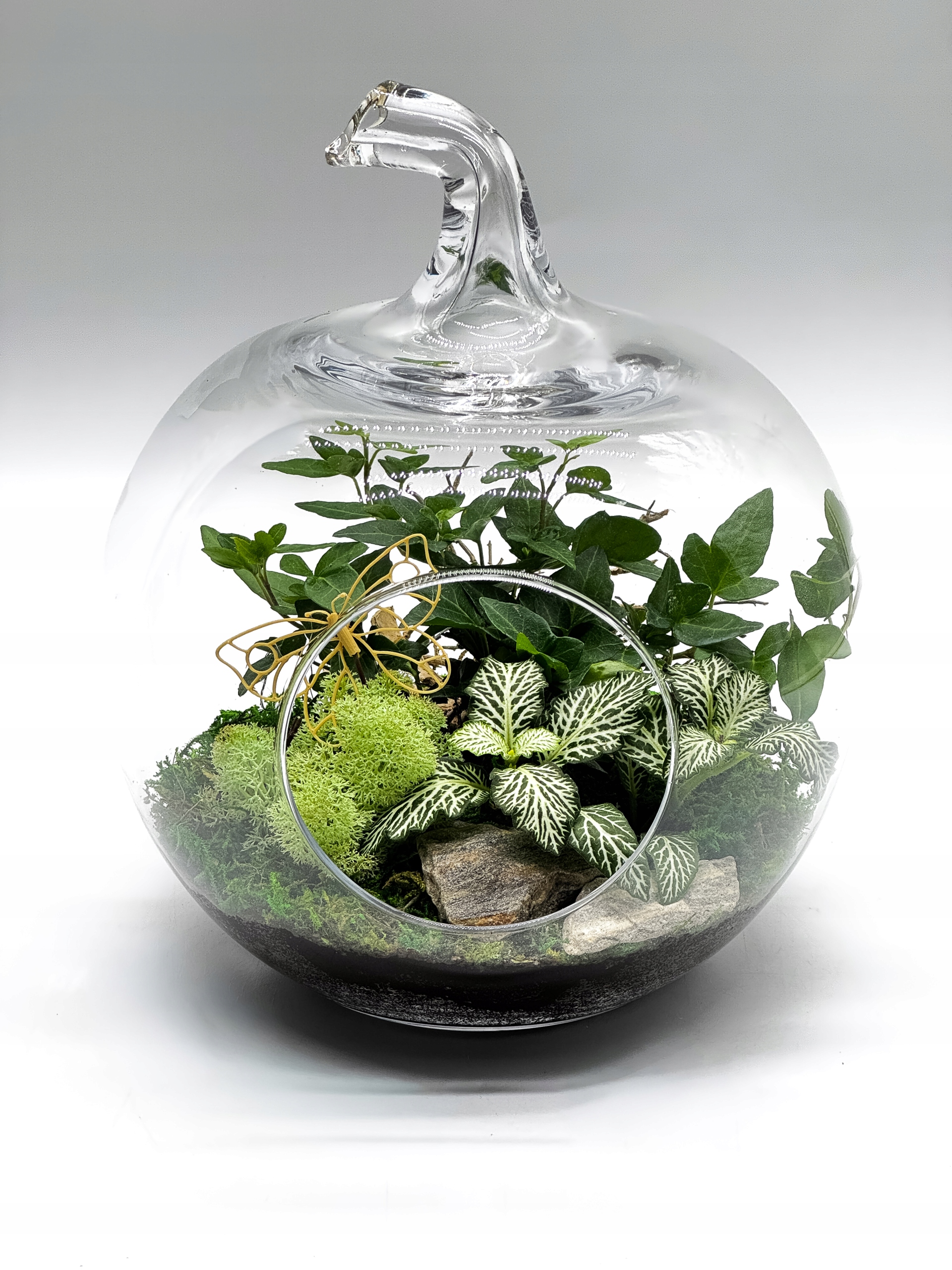 Les ve skle – hotová kompozice ve tvaru jablka, přírodní barvy XXL