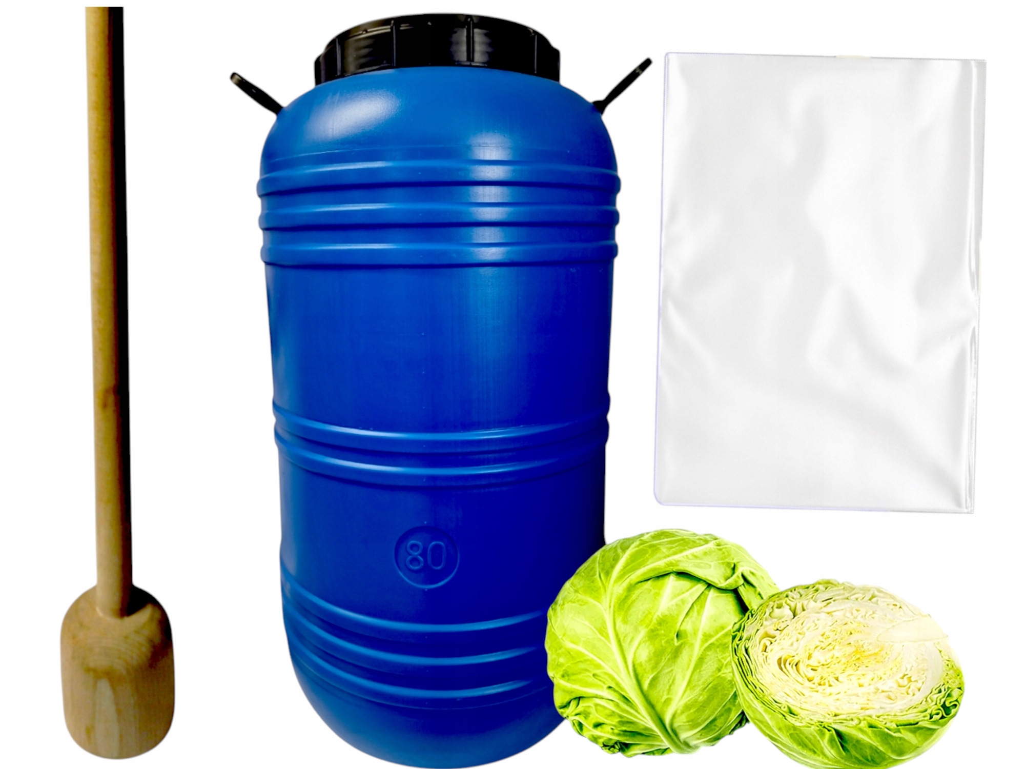 Sada Plastový sud 80 L k nakládání zelí s paličkou sáček