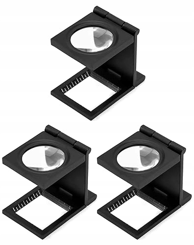 3 KAWAŁKI MINI SKŁADANA LUPA 10X Z LINIJKĄ metalowy do domu prezent