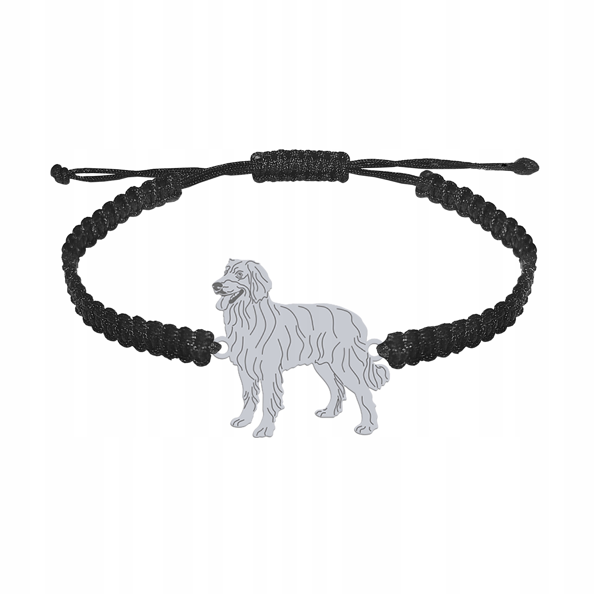 Stříbrný náramek se psem Hovawart 925 Dárek Makramé Dedikace Gravírování