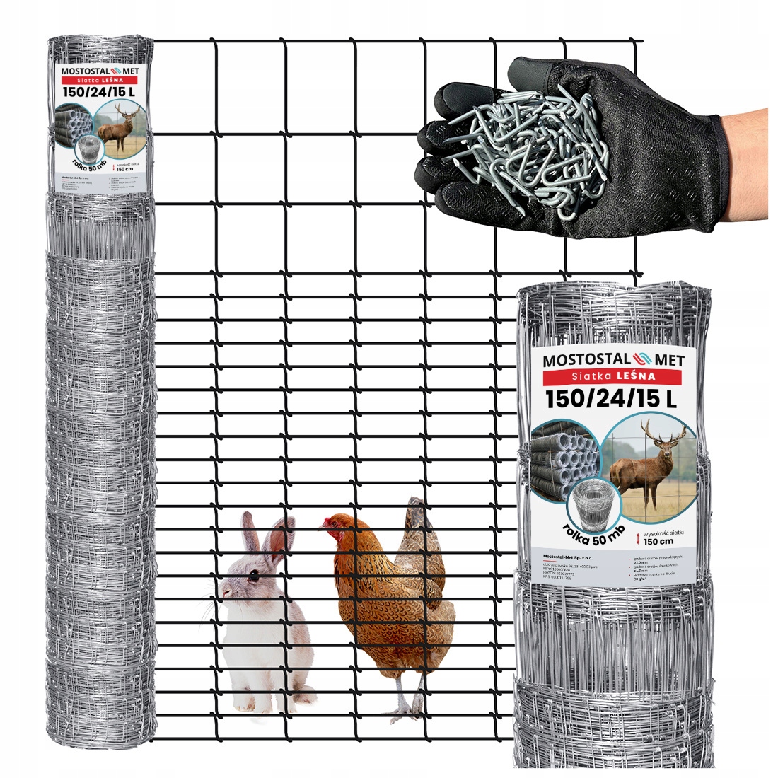 Siatka Leśna ogrodzeniowa wys 150/24/15 L 50m Gęsta na kury Zająca