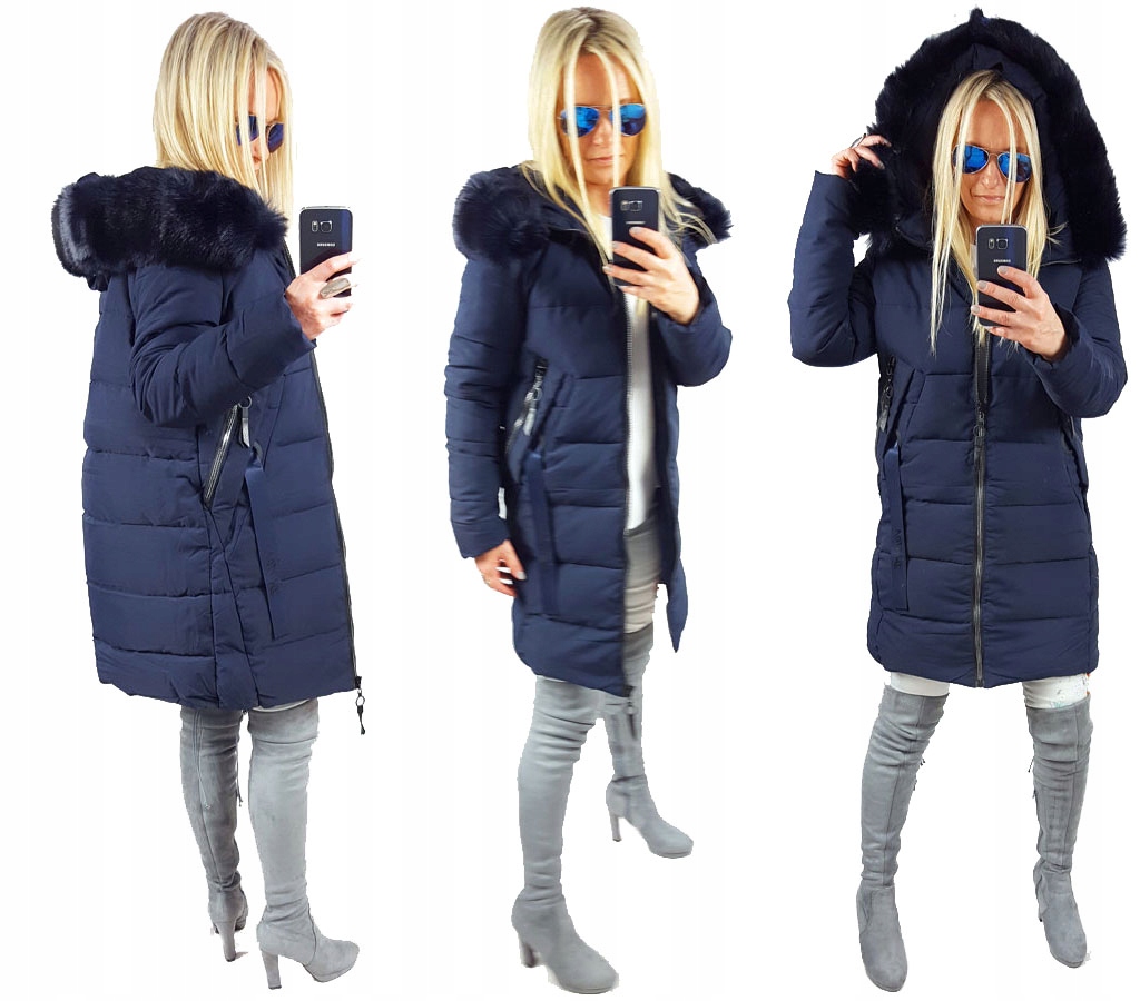 

Kurtka Płaszcz Długa Pikowana Parka Z Futerkiem Xs