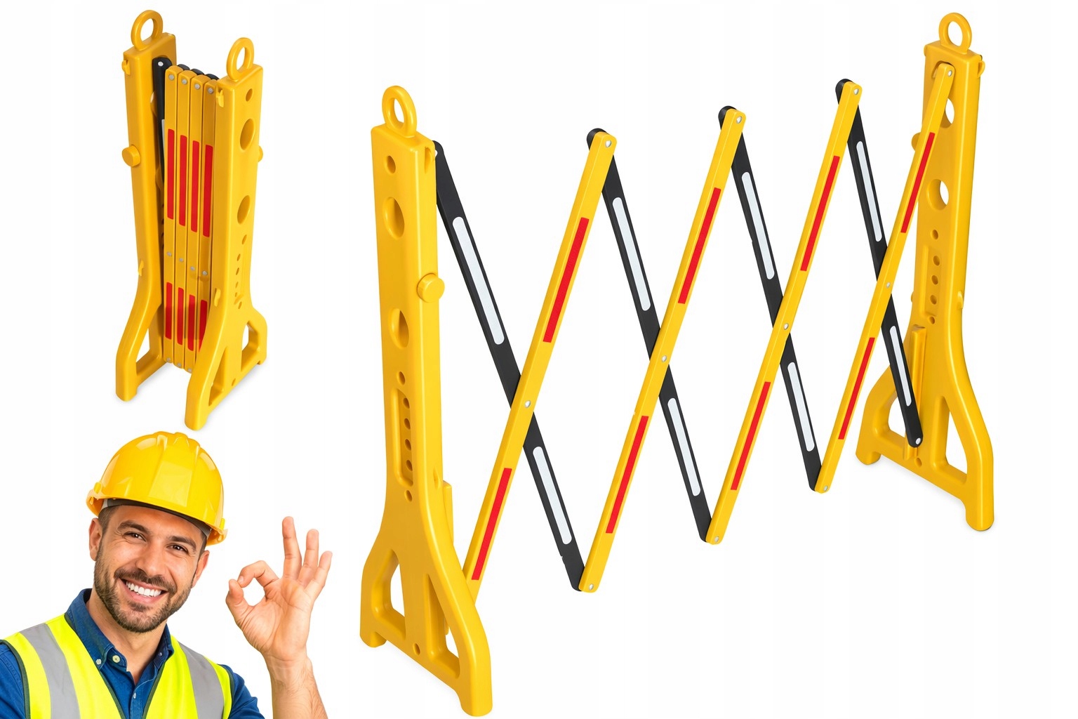 Barierka Nożycowa Składana 250 cm Odblask Zapora Drogowa Pvc Żółto-Czarna
