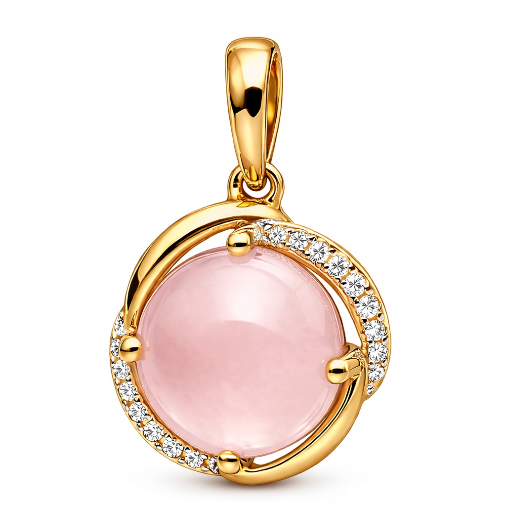 Zlatý přívěsek Au 585 Růžový křemen a diamanty