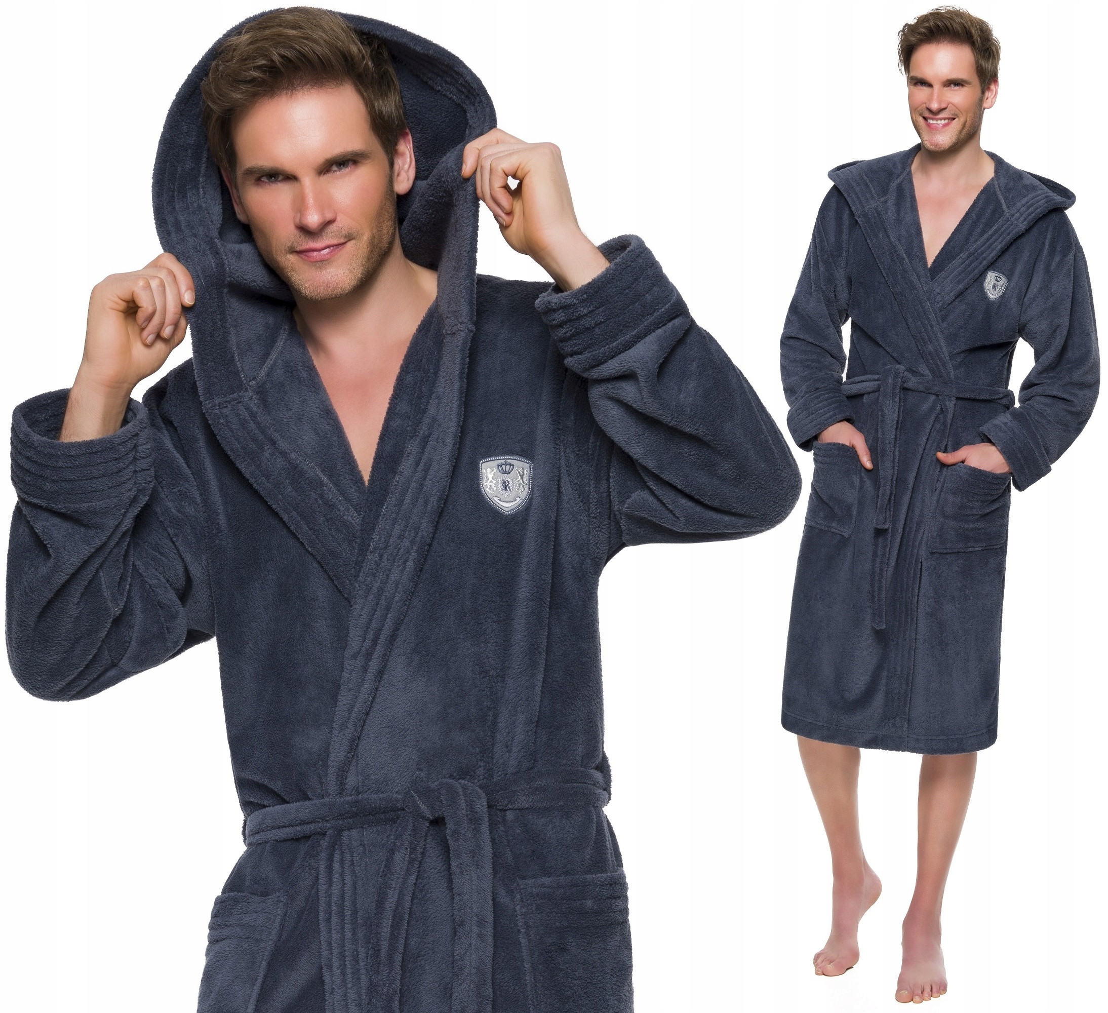 SPORTOWY WYJĄTKOWY SZLAFROK MĘSKI Z KAPTUREM XL