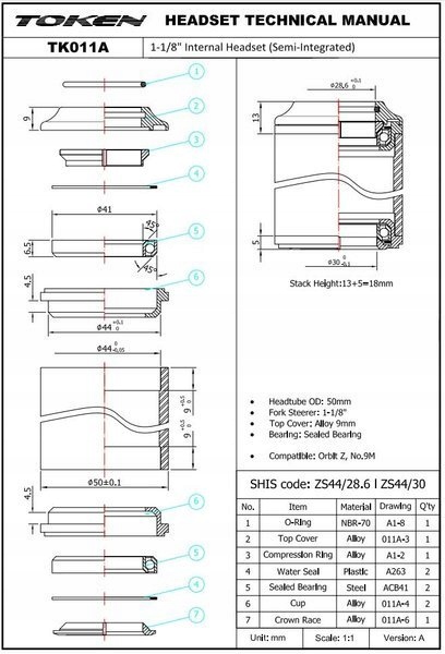 Stery Token TK011A 1 i 1/8 półzintegrowane 44 mm EAN (GTIN) 4712089700660
