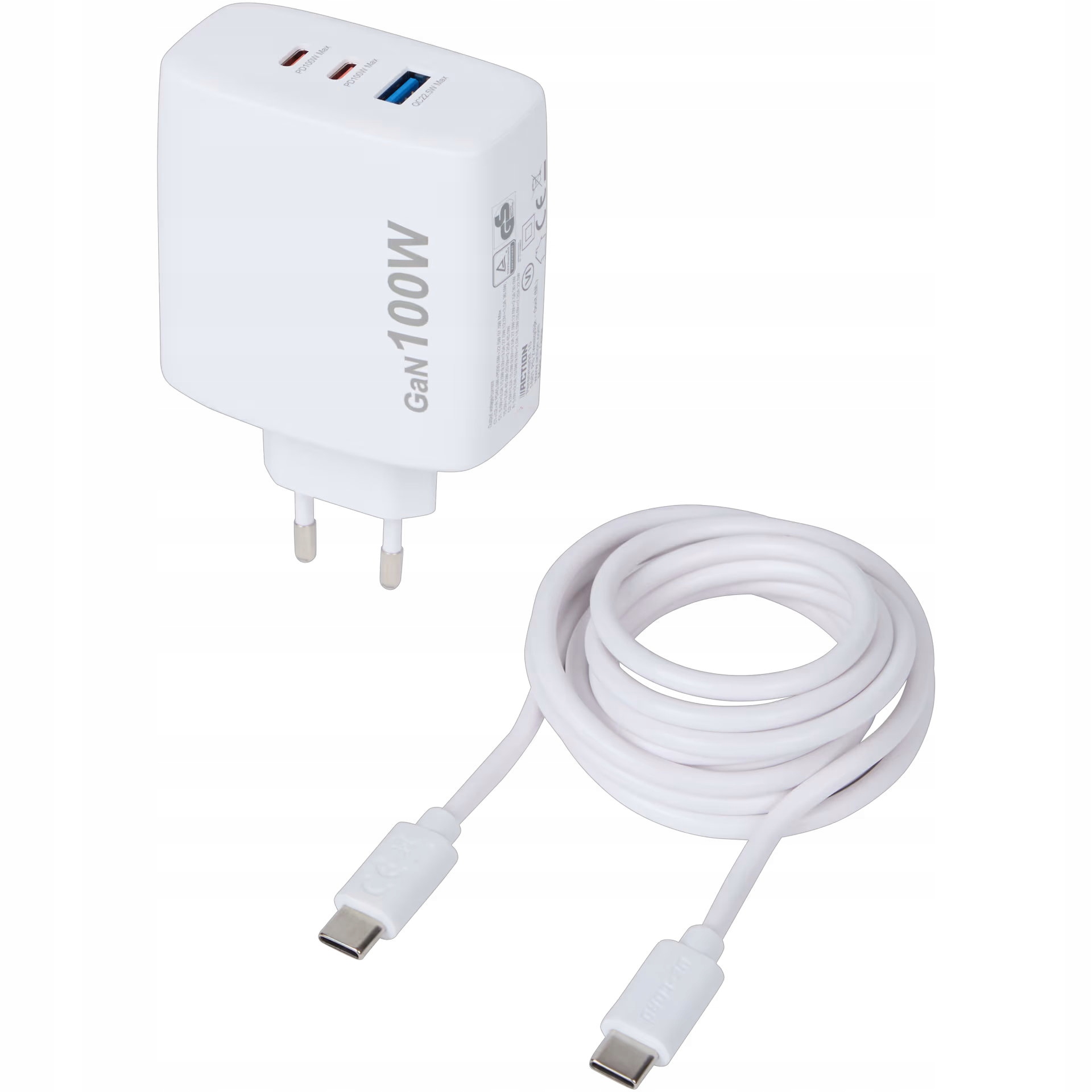 Szybka Ładowarka 100W GaN 2 x Usb-c 1 x Usb-a Re- Load Biała