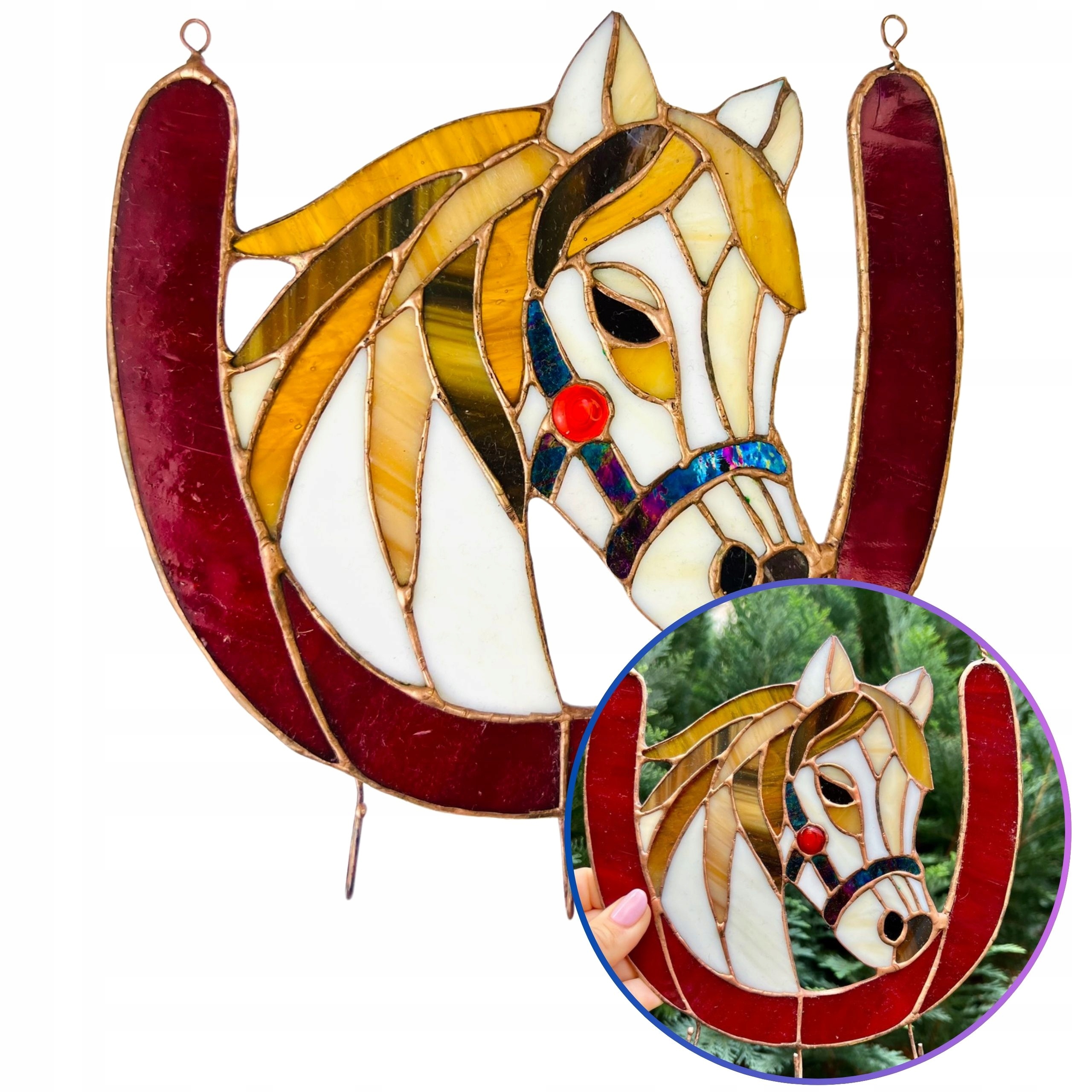 věšák na klíče s koněm v technice Tiffany dárek pro vášnivé koně