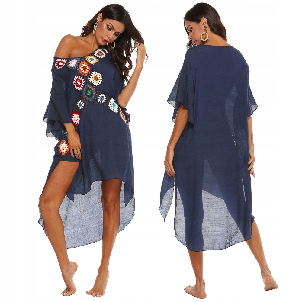 ZWIEWNA LETNIA SUKIENKA BOHO PLAŻOWA TUNIKA PAREO Wzór dominujący bez wzoru