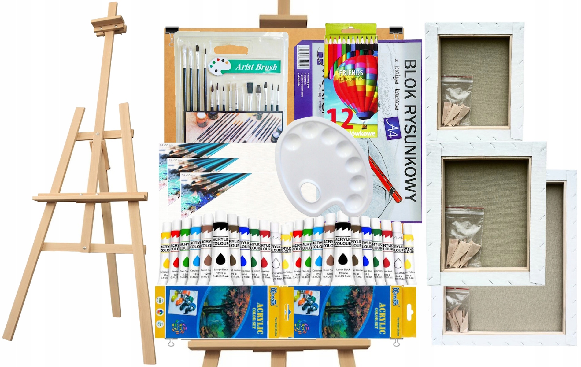 ZESTAW MALARSKI PODOBRAZIA FARBY PĘDZLE SZTALUGA