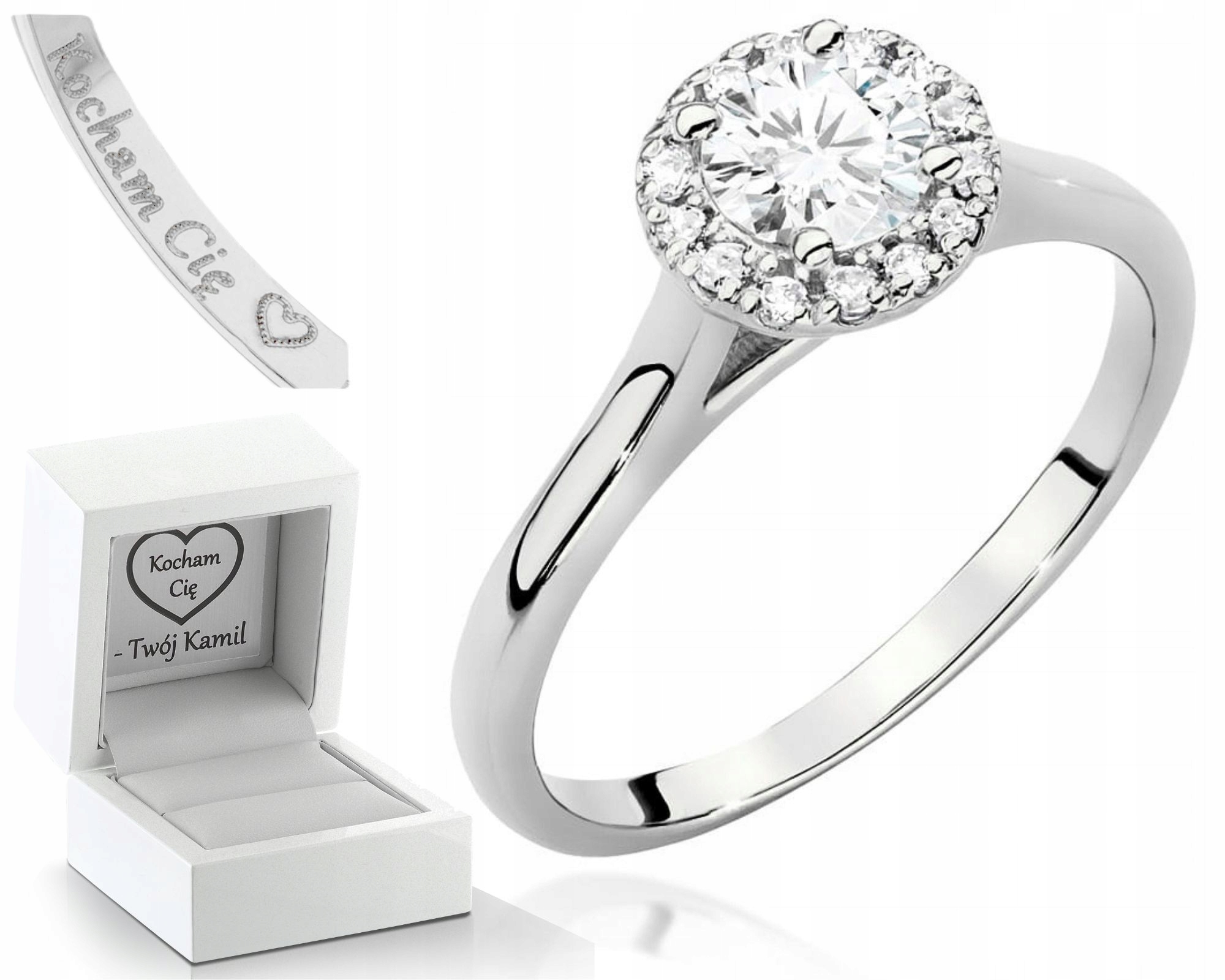 Bílé Zlato Prstýnek S Diamanty Gravírování 585 Bonus Dárek